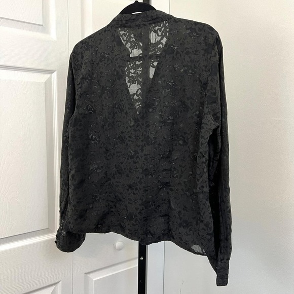 Antilia Femme Women's Black Long Sleeve Semi Sheer Button-Up Top - Picture 5 of 6